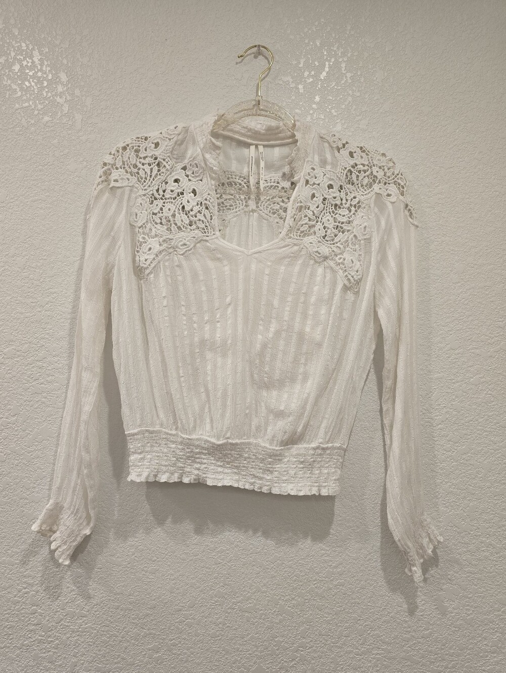 Anthropologie Moira peasant blouse intricate lace smocked cuffs V Neck 0 - Picture 5 of 9
